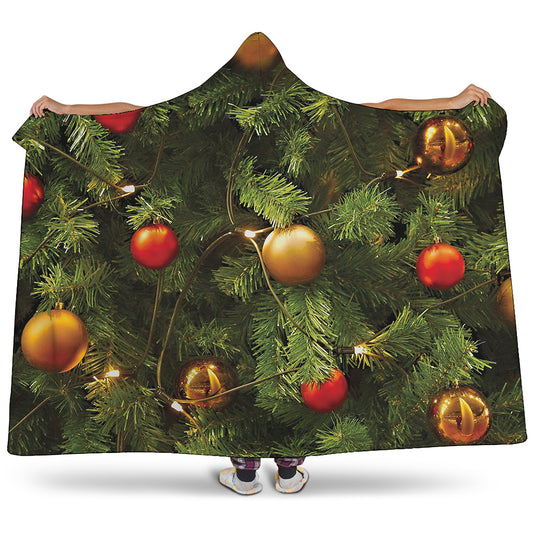 Decorated Christmas Tree Print Hooded Blanket