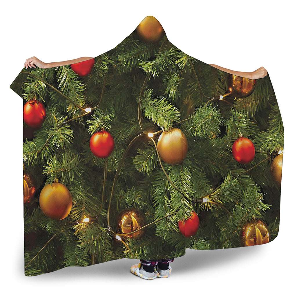 Decorated Christmas Tree Print Hooded Blanket