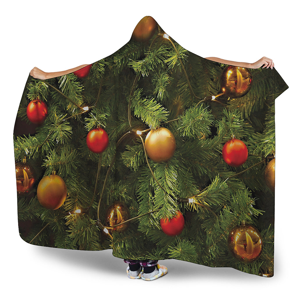 Decorated Christmas Tree Print Hooded Blanket