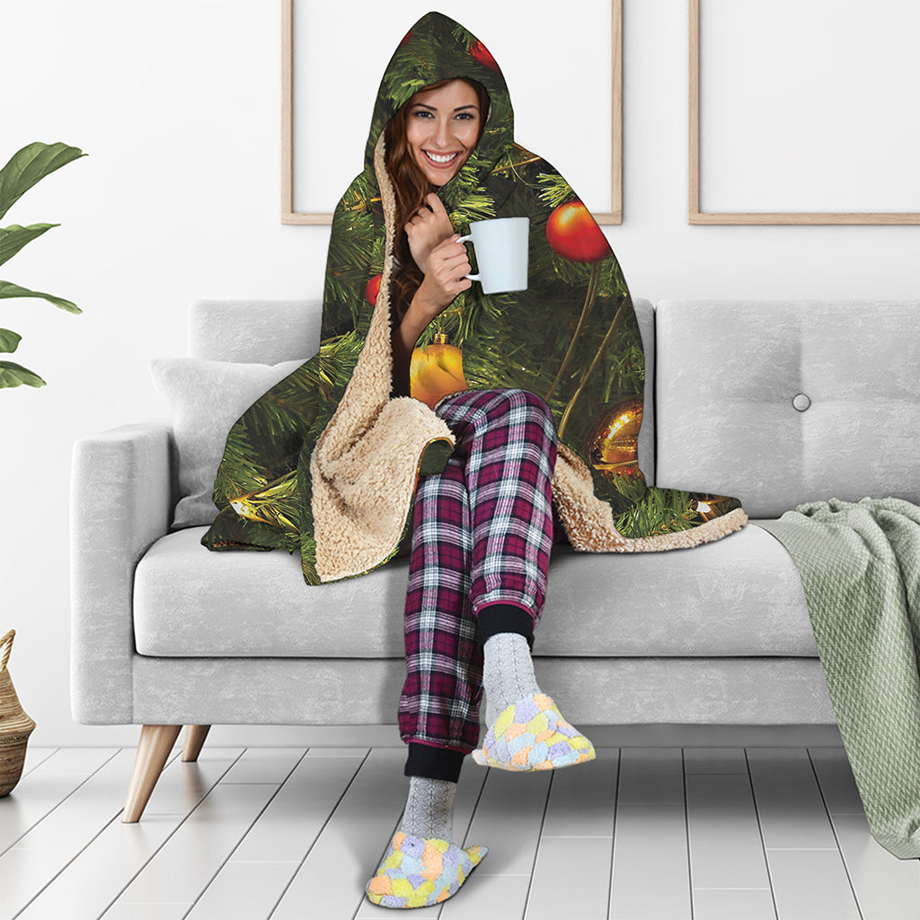 Decorated Christmas Tree Print Hooded Blanket