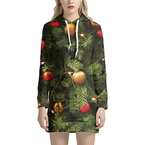 Decorated Christmas Tree Print Hoodie Dress