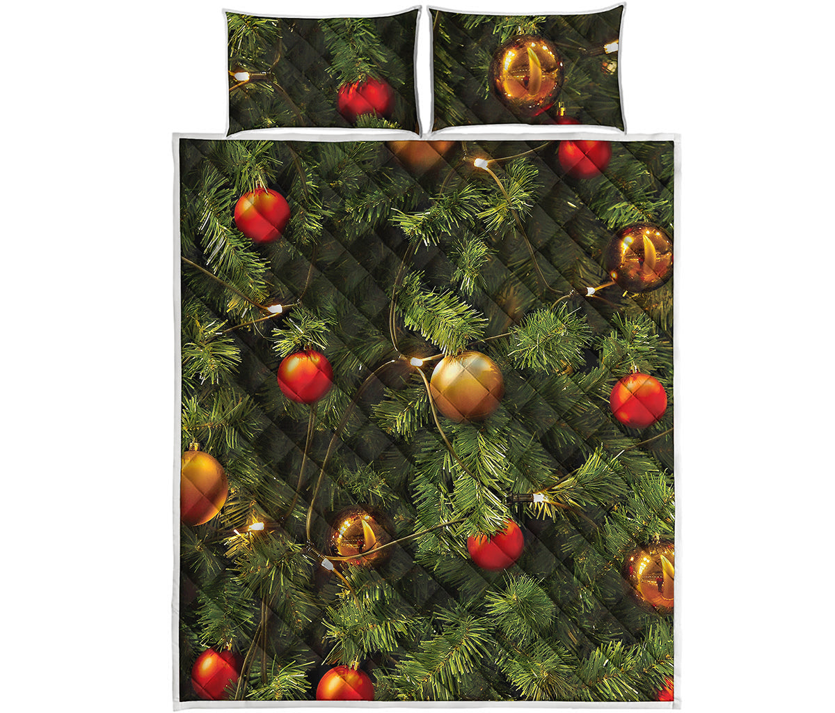 Decorated Christmas Tree Print Quilt Bed Set