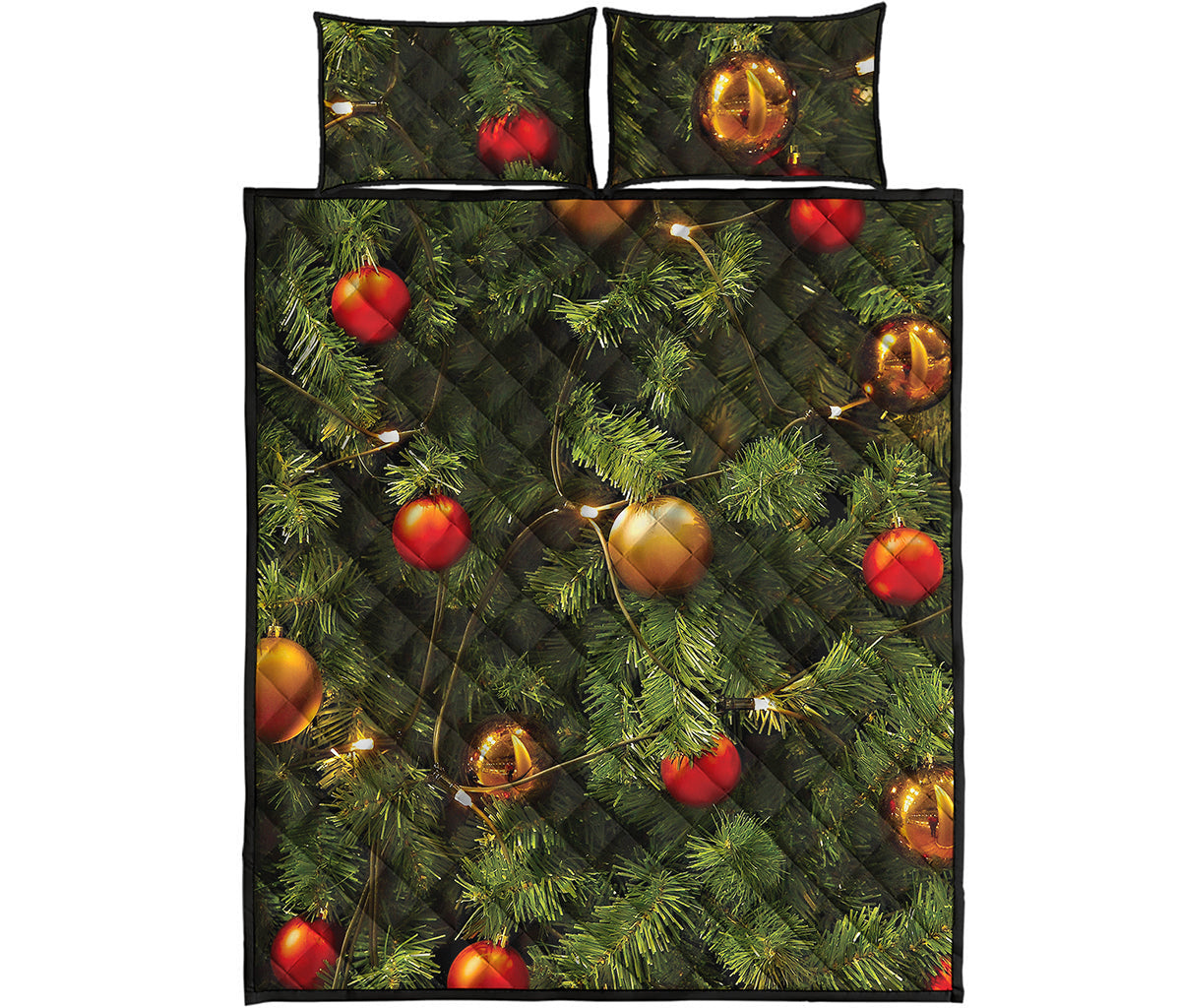 Decorated Christmas Tree Print Quilt Bed Set