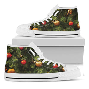 Decorated Christmas Tree Print White High Top Shoes