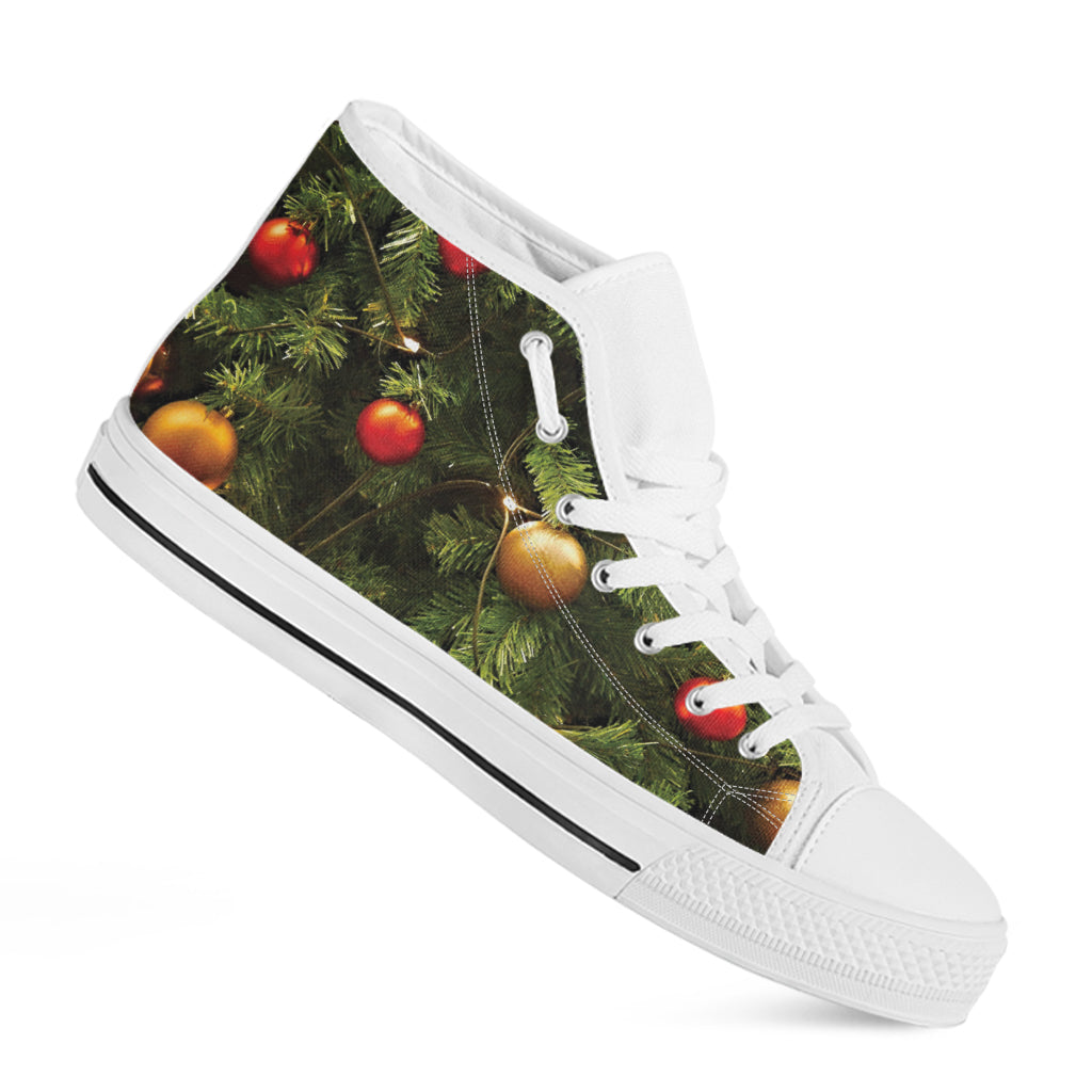 Decorated Christmas Tree Print White High Top Shoes