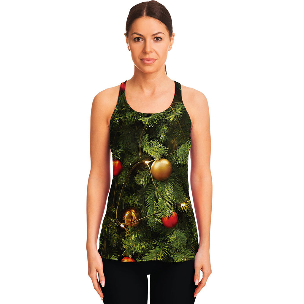Decorated Christmas Tree Print Women's Racerback Tank Top