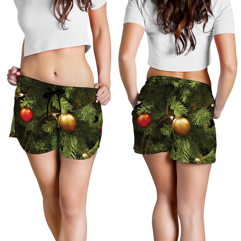 Decorated Christmas Tree Print Women's Shorts