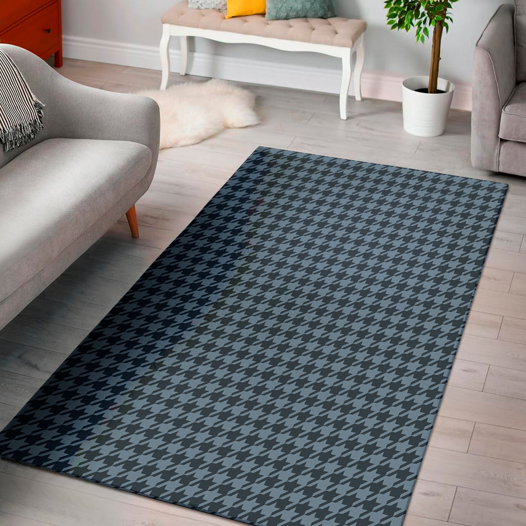 Deep Blue Houndstooth Pattern Print Area Rug