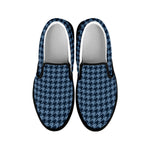 Deep Blue Houndstooth Pattern Print Black Slip On Shoes
