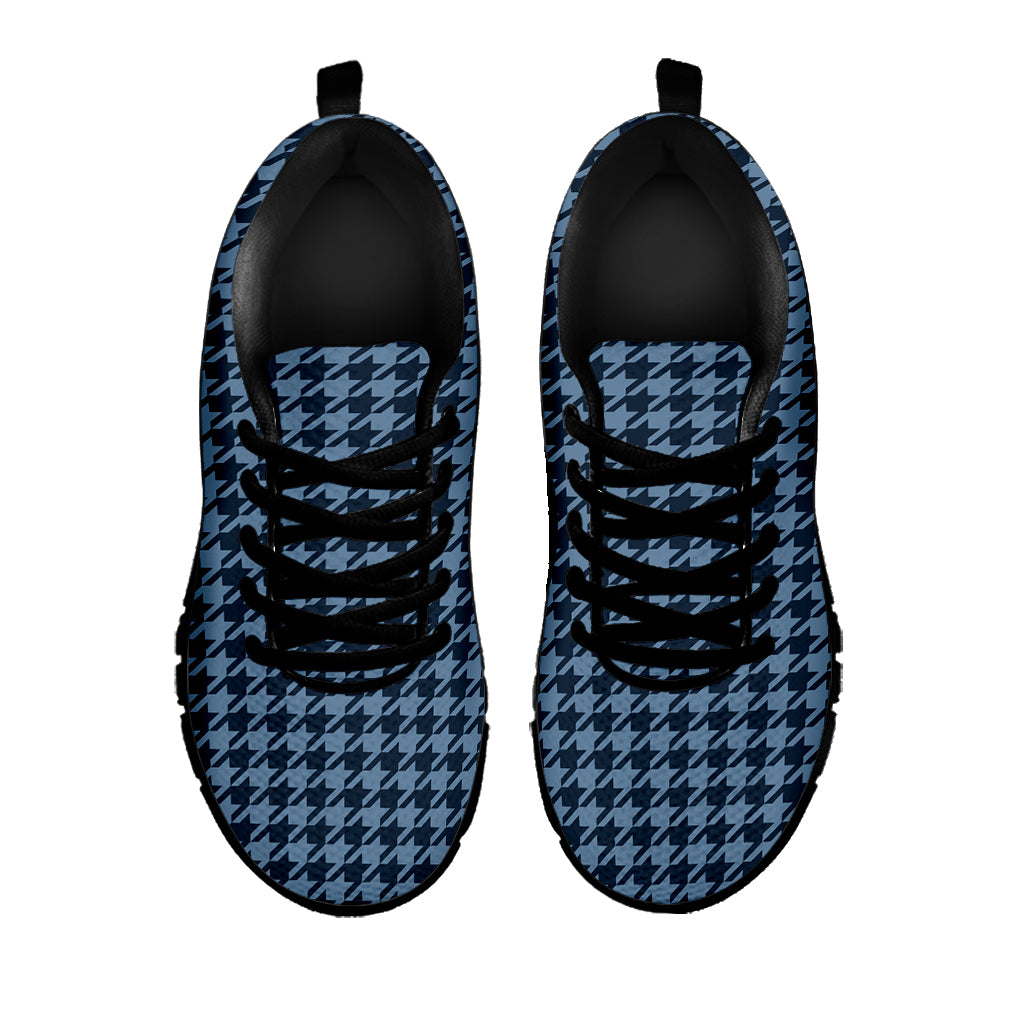 Deep Blue Houndstooth Pattern Print Black Sneakers