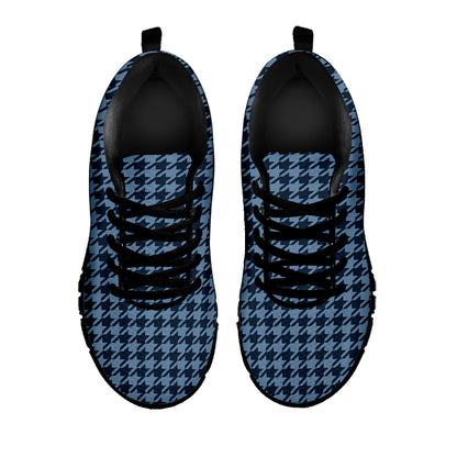 Deep Blue Houndstooth Pattern Print Black Sneakers