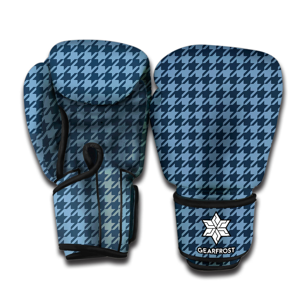 Deep Blue Houndstooth Pattern Print Boxing Gloves