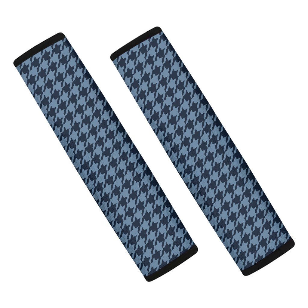 Deep Blue Houndstooth Pattern Print Car Seat Belt Covers