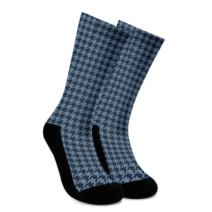 Deep Blue Houndstooth Pattern Print Crew Socks