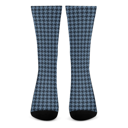 Deep Blue Houndstooth Pattern Print Crew Socks