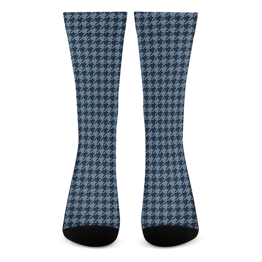 Deep Blue Houndstooth Pattern Print Crew Socks