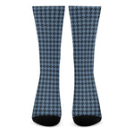 Deep Blue Houndstooth Pattern Print Crew Socks