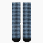 Deep Blue Houndstooth Pattern Print Crew Socks