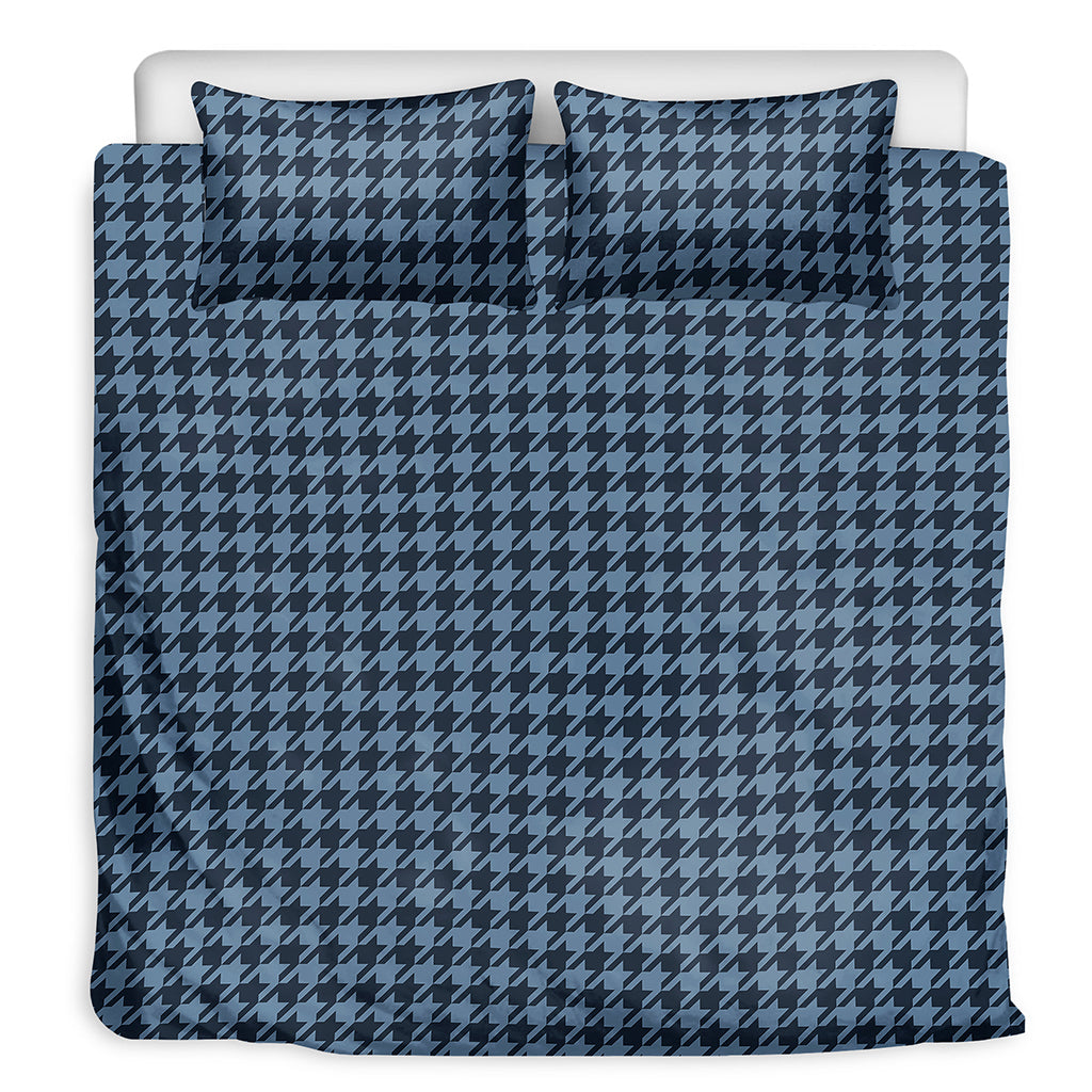 Deep Blue Houndstooth Pattern Print Duvet Cover Bedding Set