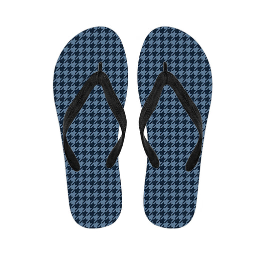 Deep Blue Houndstooth Pattern Print Flip Flops