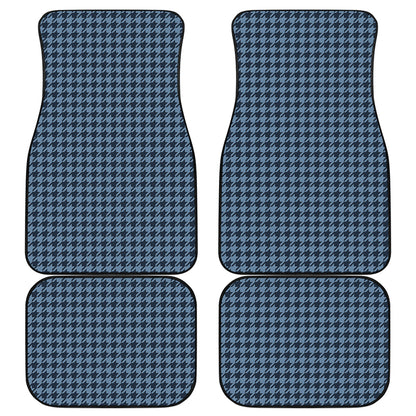 Deep Blue Houndstooth Pattern Print Front and Back Car Floor Mats