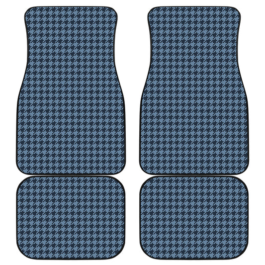 Deep Blue Houndstooth Pattern Print Front and Back Car Floor Mats
