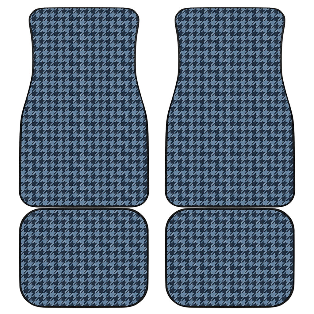 Deep Blue Houndstooth Pattern Print Front and Back Car Floor Mats