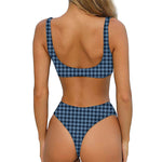 Deep Blue Houndstooth Pattern Print Front Bow Tie Bikini