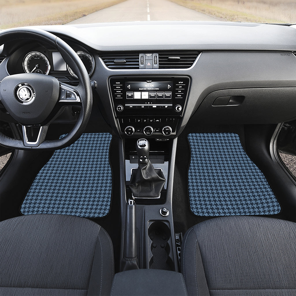 Deep Blue Houndstooth Pattern Print Front Car Floor Mats