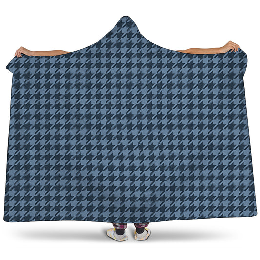 Deep Blue Houndstooth Pattern Print Hooded Blanket