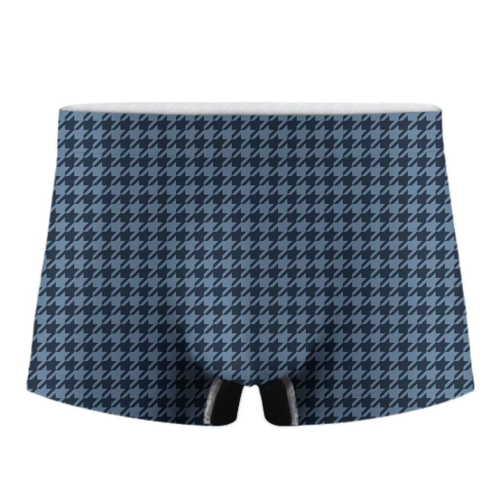 Deep Blue Houndstooth Pattern Print Men's Boxer Briefs