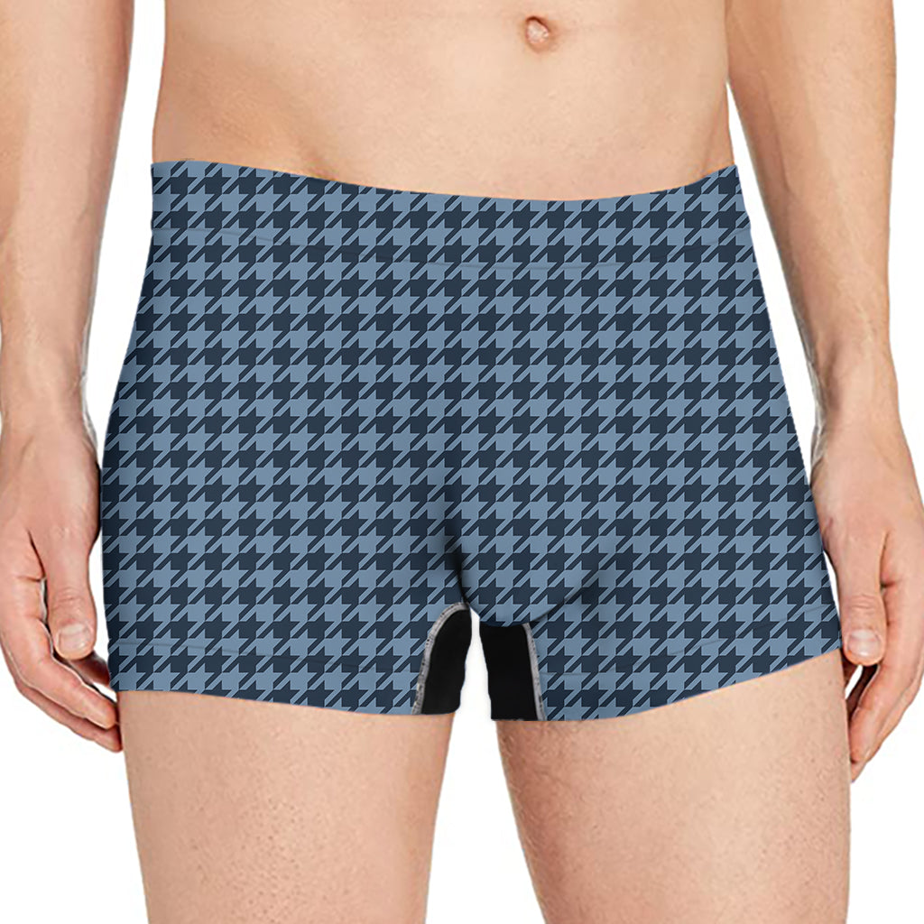 Deep Blue Houndstooth Pattern Print Men's Boxer Briefs