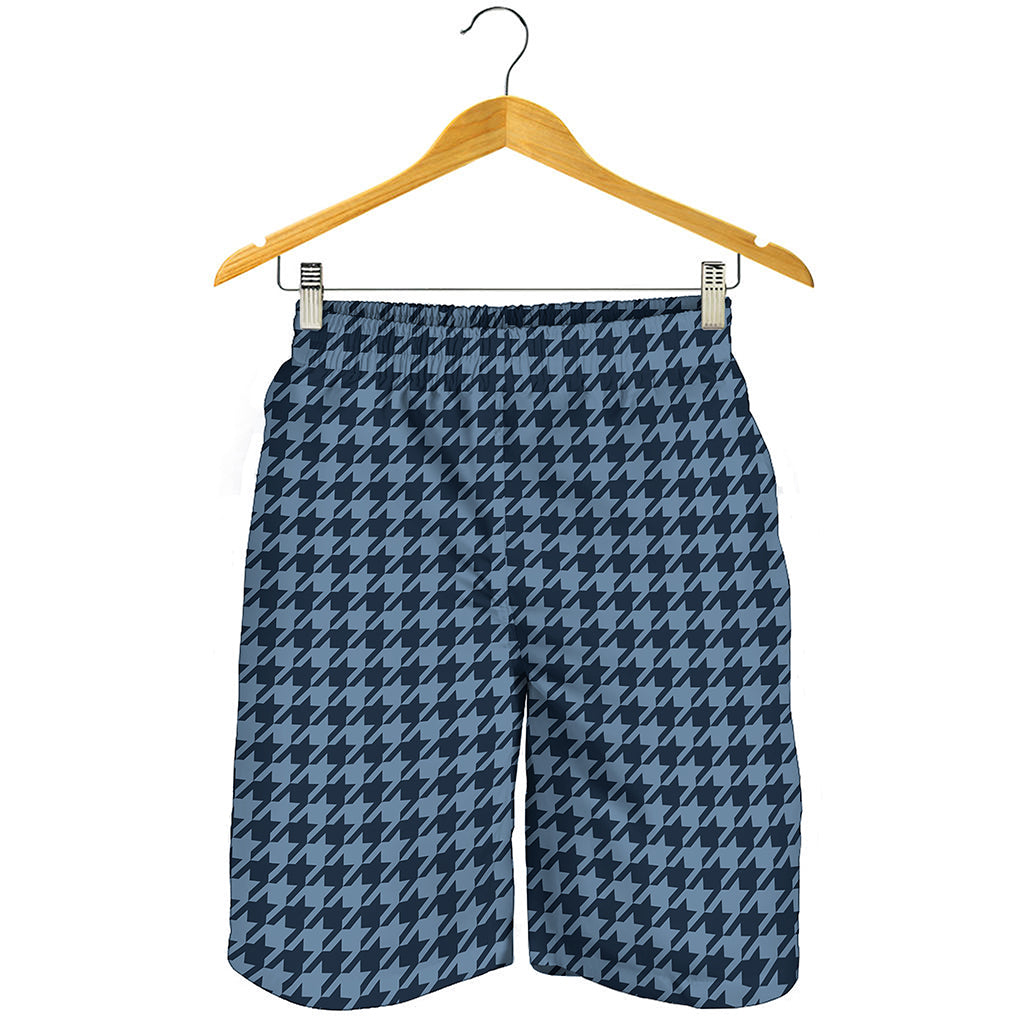 Deep Blue Houndstooth Pattern Print Men's Shorts