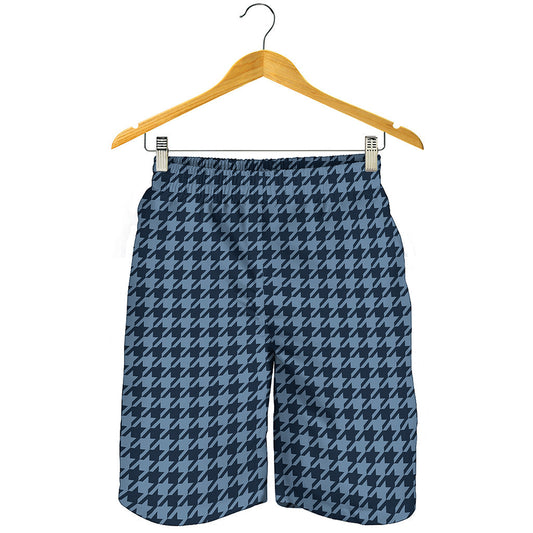 Deep Blue Houndstooth Pattern Print Men's Shorts