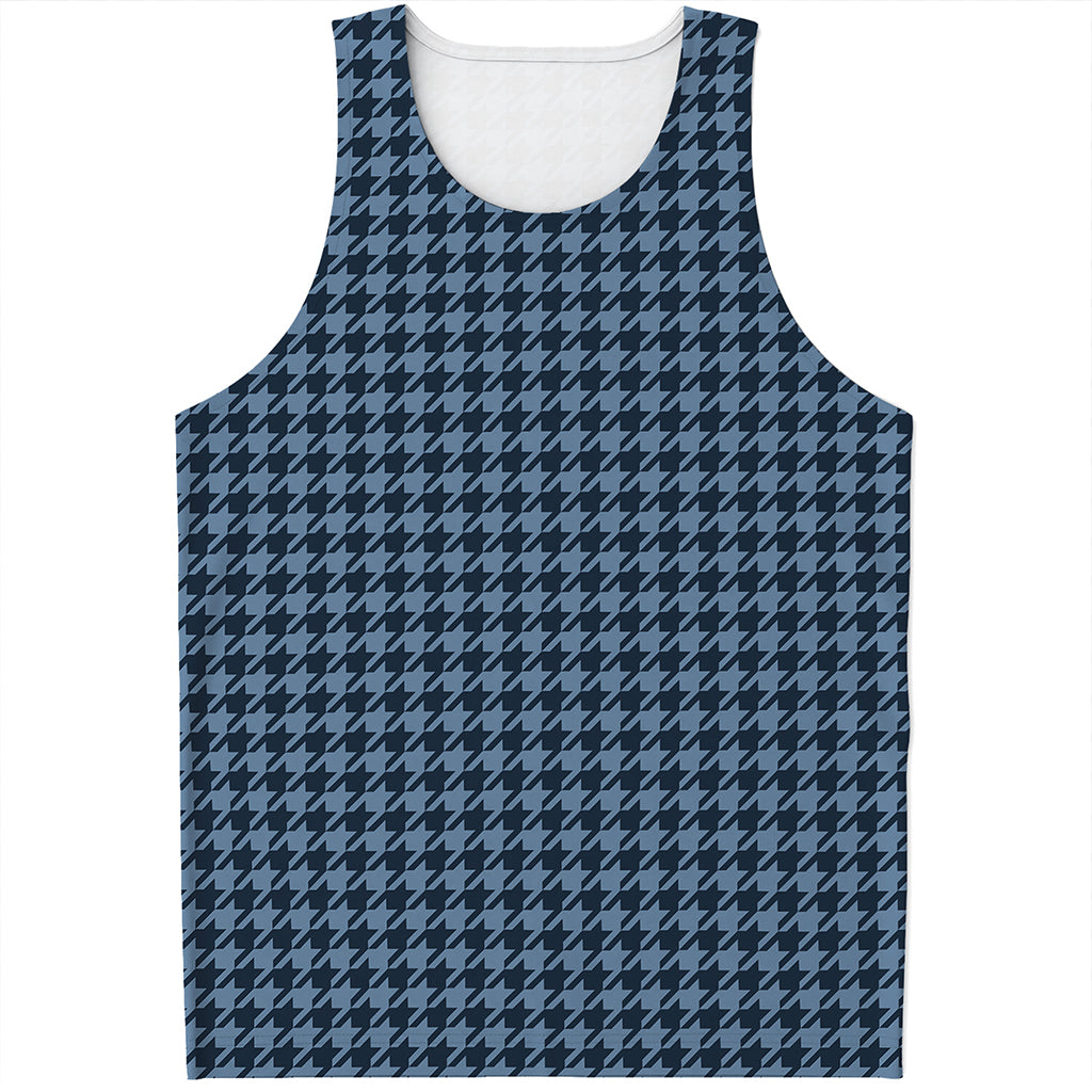 Deep Blue Houndstooth Pattern Print Men's Tank Top
