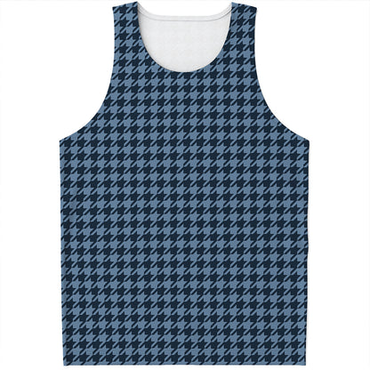 Deep Blue Houndstooth Pattern Print Men's Tank Top