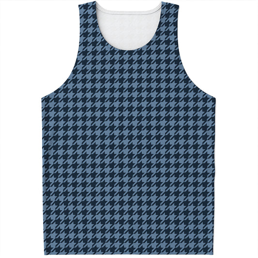 Deep Blue Houndstooth Pattern Print Men's Tank Top