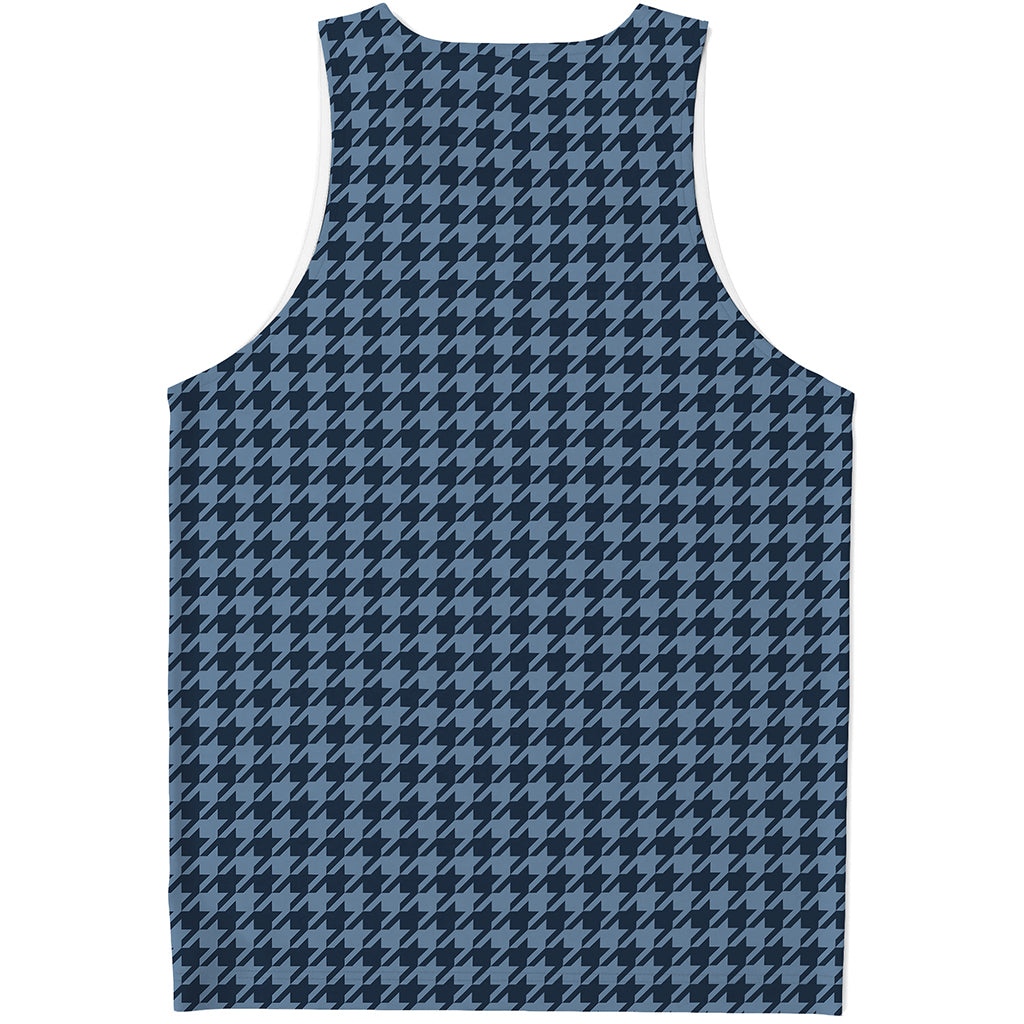 Deep Blue Houndstooth Pattern Print Men's Tank Top