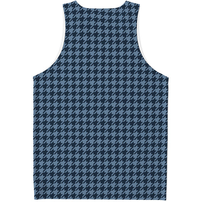Deep Blue Houndstooth Pattern Print Men's Tank Top