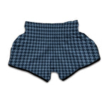 Deep Blue Houndstooth Pattern Print Muay Thai Boxing Shorts