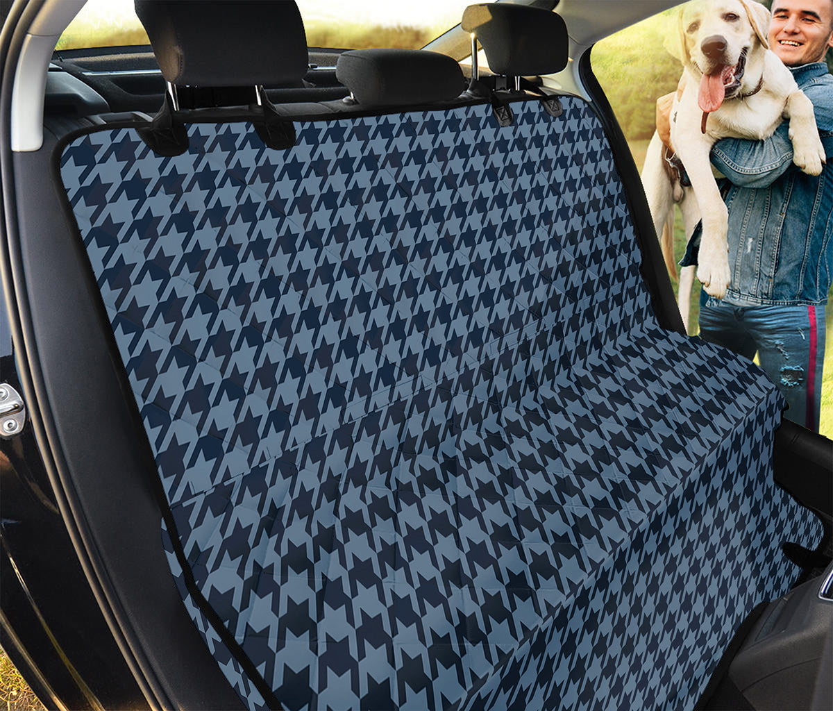 Deep Blue Houndstooth Pattern Print Pet Car Back Seat Cover