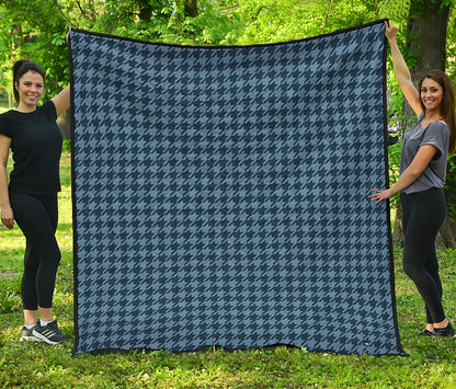 Deep Blue Houndstooth Pattern Print Quilt