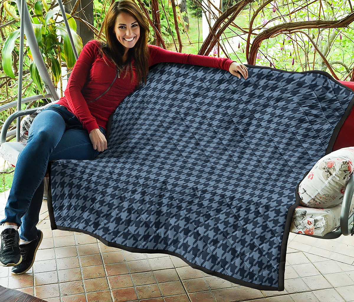 Deep Blue Houndstooth Pattern Print Quilt