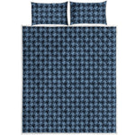 Deep Blue Houndstooth Pattern Print Quilt Bed Set