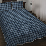 Deep Blue Houndstooth Pattern Print Quilt Bed Set