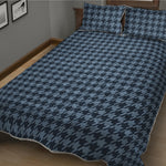 Deep Blue Houndstooth Pattern Print Quilt Bed Set