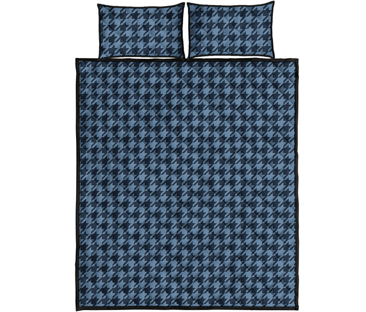Deep Blue Houndstooth Pattern Print Quilt Bed Set