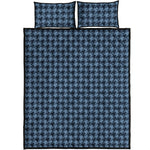 Deep Blue Houndstooth Pattern Print Quilt Bed Set