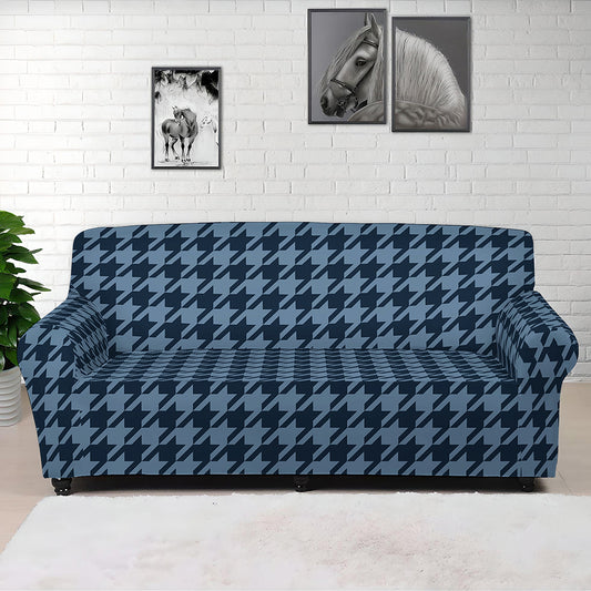 Deep Blue Houndstooth Pattern Print Sofa Cover