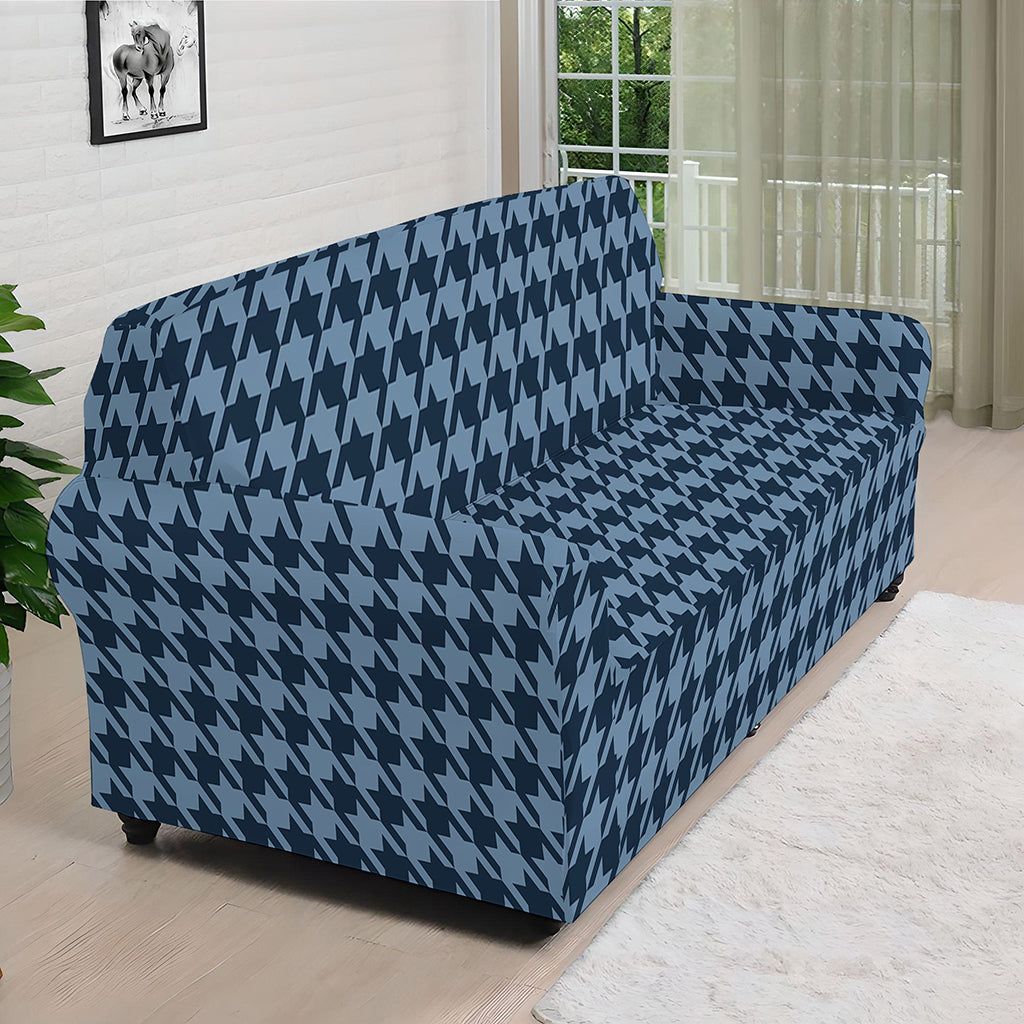 Deep Blue Houndstooth Pattern Print Sofa Cover